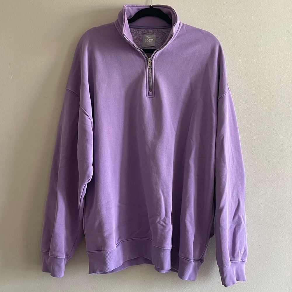 Aritzia TNA Cozy Fleece Purple Zip Sweatshirt